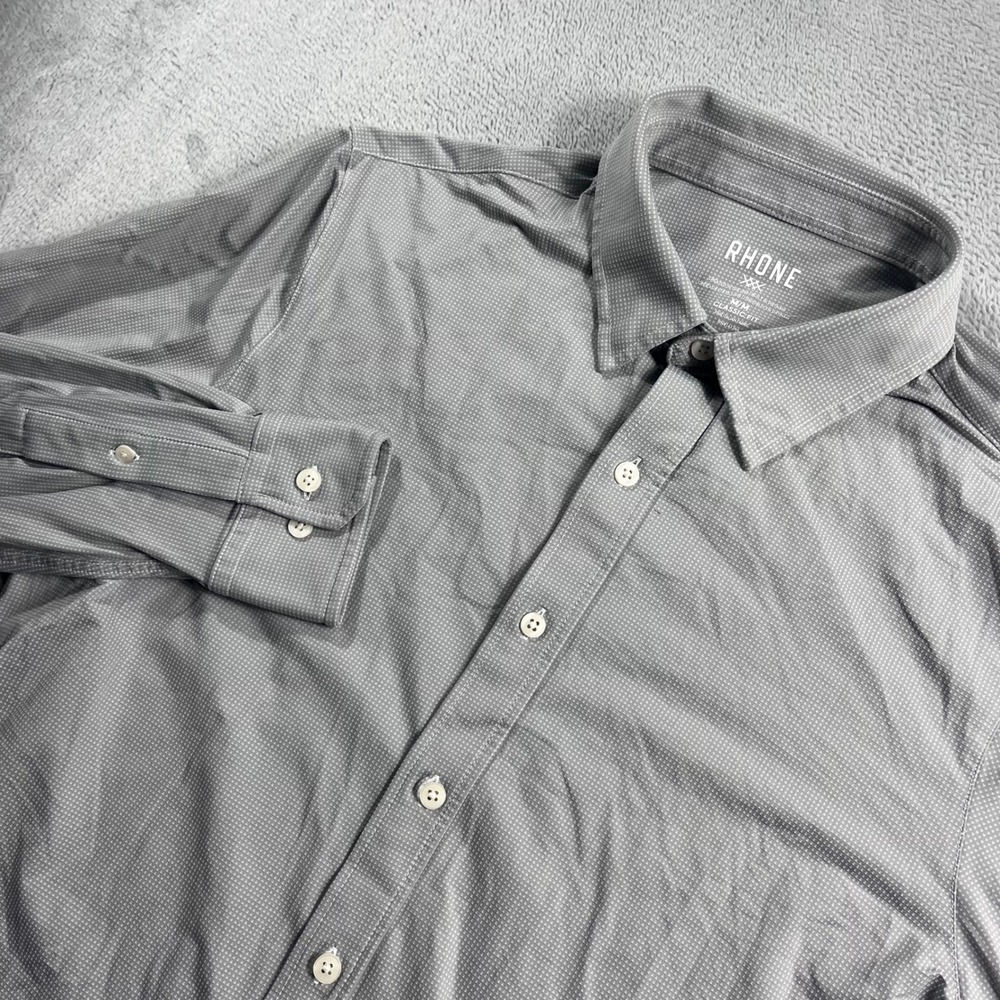 Rhone Commuter Dress Shirt Mens Medium Gray Micro Dot Italian Fabric Classic Fit